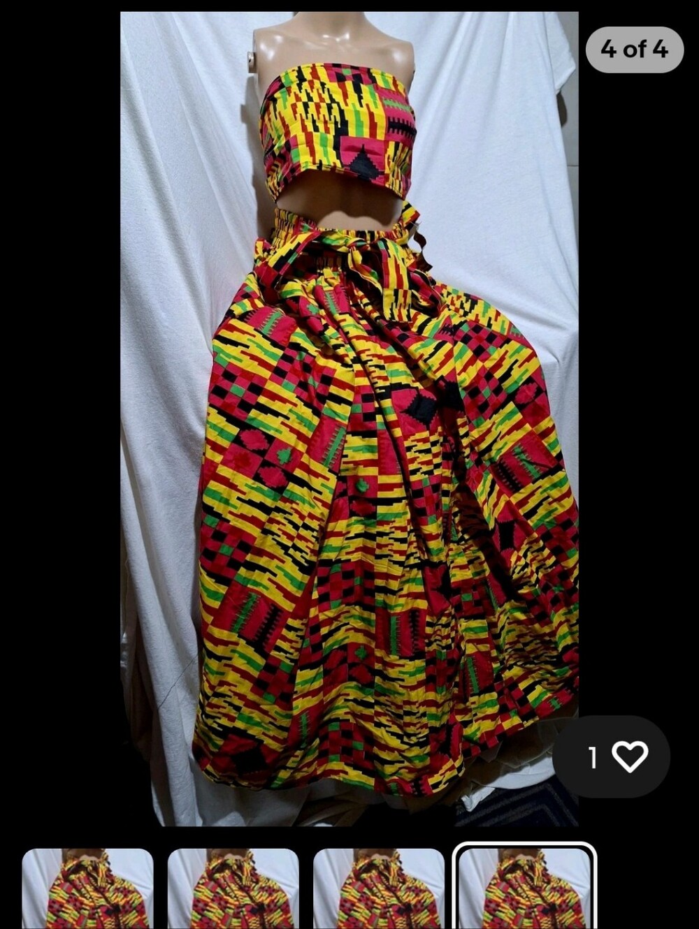 Vibrant Red, Yellow & Green Kente-Print Maxi Skirt
